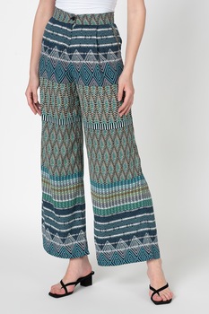 Antonia M, Pantaloni cu croiala ampla si imprimeu tribal, Verde menta/Bleumarin, M Antonia M, Pantaloni cu croiala ampla si imprimeu tribal, Verde menta/Bleumarin, M