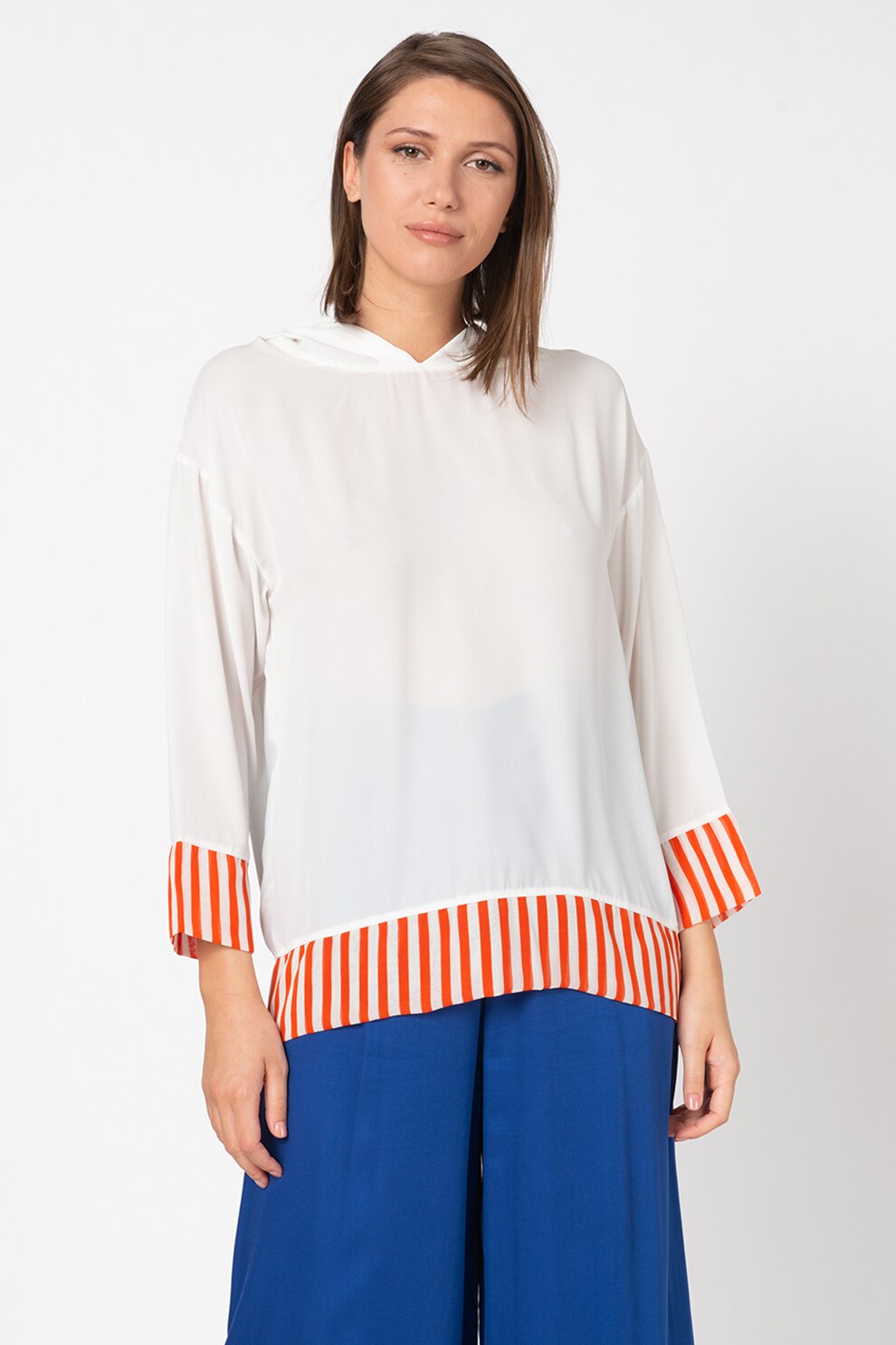 Antonia M, Bluza cu maneci cazute, Alb/Rosu vermilion, One Size