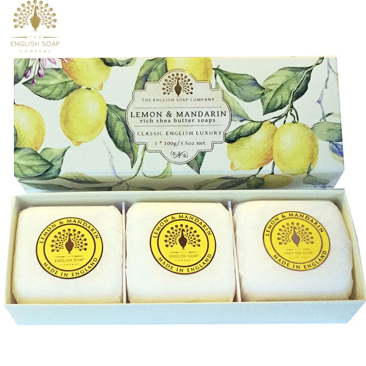 Растителни сапуни English Soap Company, Лимон и Мандарина, кутия 3х100 гр