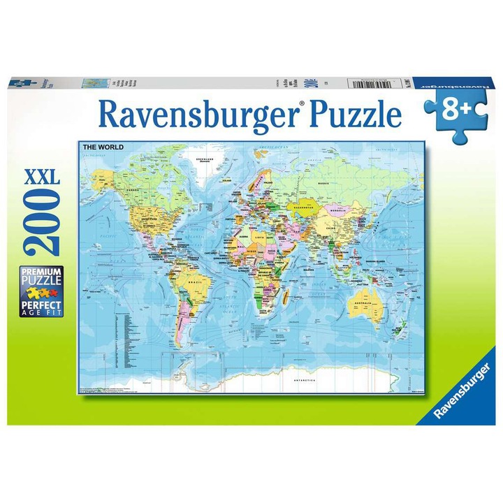 Пъзел Ravensburger XXL - Карта на света, 200 части