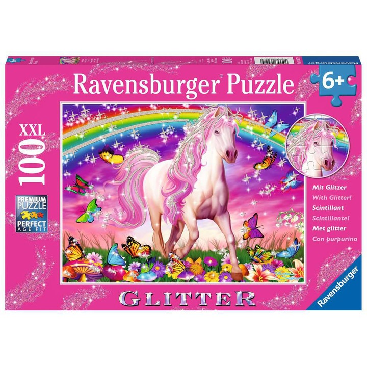 Puzzle Ravensburger XXL - Unicorn si curcubeu, 100 piese