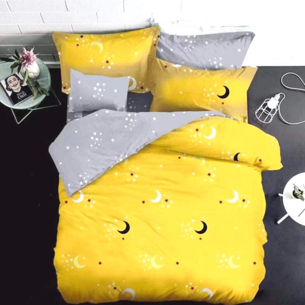 Lenjerie Finet Satinat Gros cu 2 Fete, 6 Piese, Pat 2 Persoane, Gold Sky
