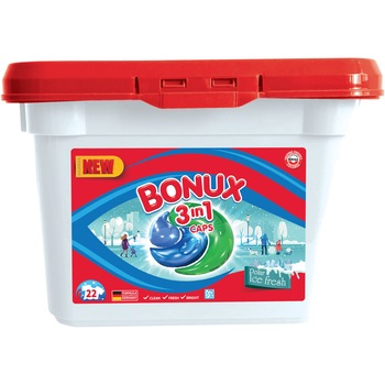 Detergent capsule Bonux 3in1 Ice Fresh, 22 spalari, 22 buc Detergent capsule Bonux 3in1 Ice Fresh, 22 spalari, 22 buc
