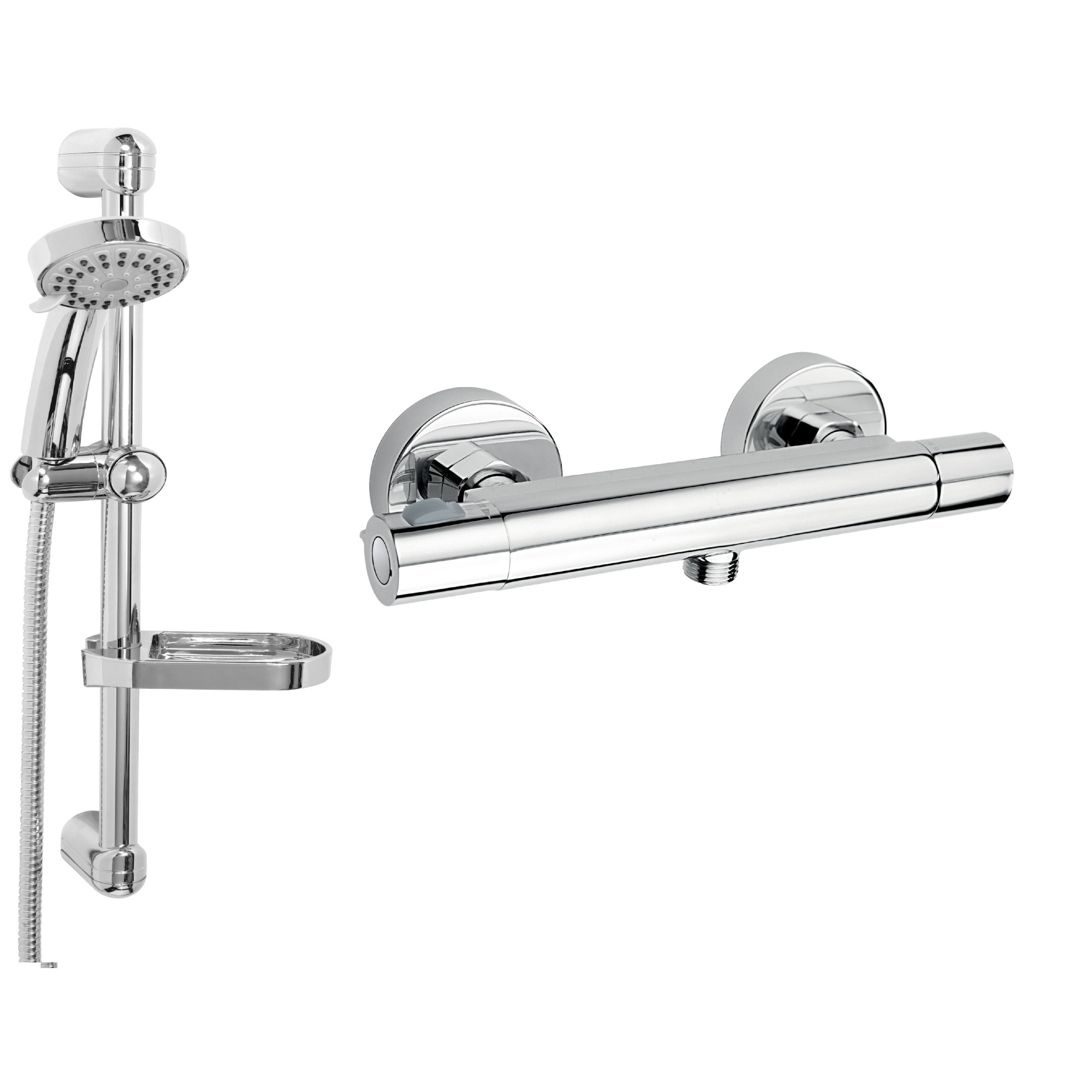 Set dus reglabil cu baterie termostatata Ferro, Suport culisant, Para dus mobila cu 1 functii , Bellis