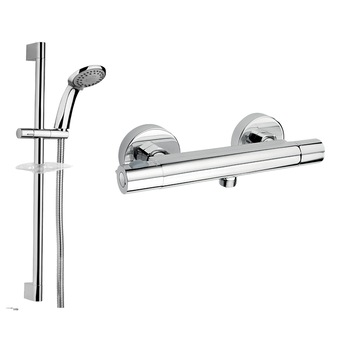 Set dus reglabil cu baterie termostatata Ferro, Suport culisant, Para dus mobila cu 3 functii , Soleno Set dus reglabil cu baterie termostatata Ferro, Suport culisant, Para dus mobila cu 3 functii , Soleno