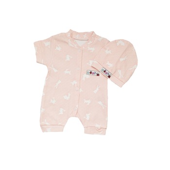 Salopeta cu caciulita de bumbac, iepurasi, Roz Salopeta cu caciulita de bumbac, iepurasi, Roz