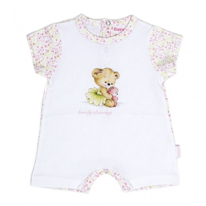 Salopeta Babybol fetita, maneca scurta, imprimeu flori roz