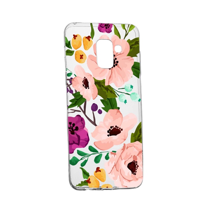 Husa Flowers, pentru Samsung Galaxy Galaxy A6 Plus / J8 2018, rezistenta la uzura, anti-alunecare, din silicon Premium, 629