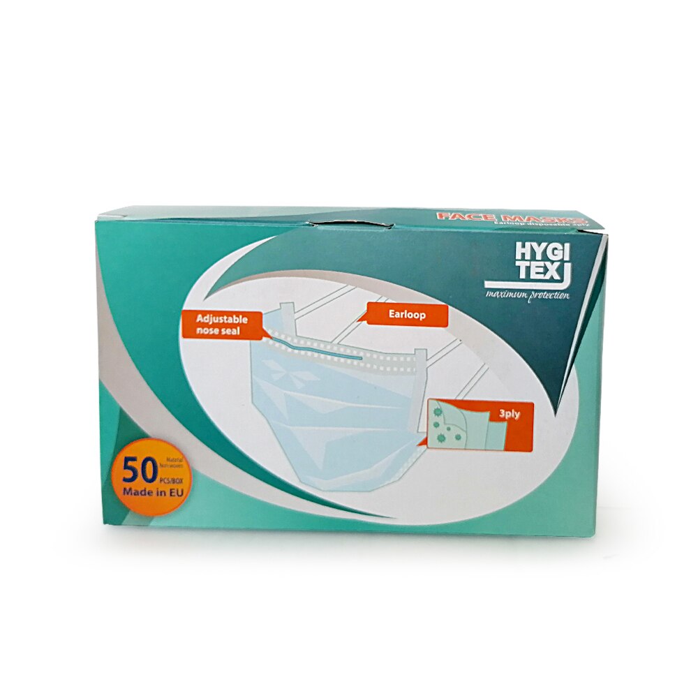 Masti de unica folosinta 50 buc/cutie, din 3 straturi, 3 pliuri, cu elastic , Albastru