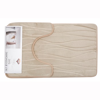 Set 2 covoare baie Waves, Casa Plastor, 75x45 cm, bej Set 2 covoare baie Waves, Casa Plastor, 75x45 cm, bej