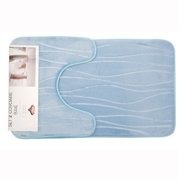 Set 2 covoare baie Waves, Casa Plastor, 75x45 cm, bleu Set 2 covoare baie Waves, Casa Plastor, 75x45 cm, bleu