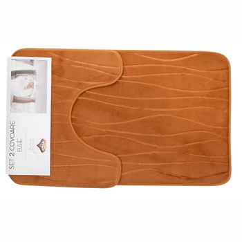 Set 2 covoare baie Waves, Casa Plastor, 75x45 cm, maro deschis Set 2 covoare baie Waves, Casa Plastor, 75x45 cm, maro deschis