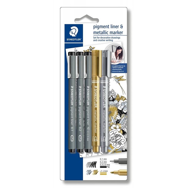 Set 3 linere pigment si 2 metalic marker