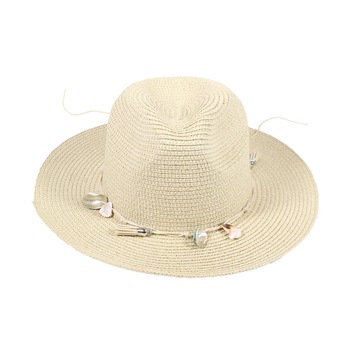 Palarie dama Revenge de plaja, bej deschis cu scoici mici decorative, 57 cm Palarie dama Revenge de plaja, bej deschis cu scoici mici decorative, 57 cm