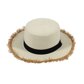 Palarie dama Revenge, crem, cu banda neagra, 57 cm Palarie dama Revenge, crem, cu banda neagra, 57 cm