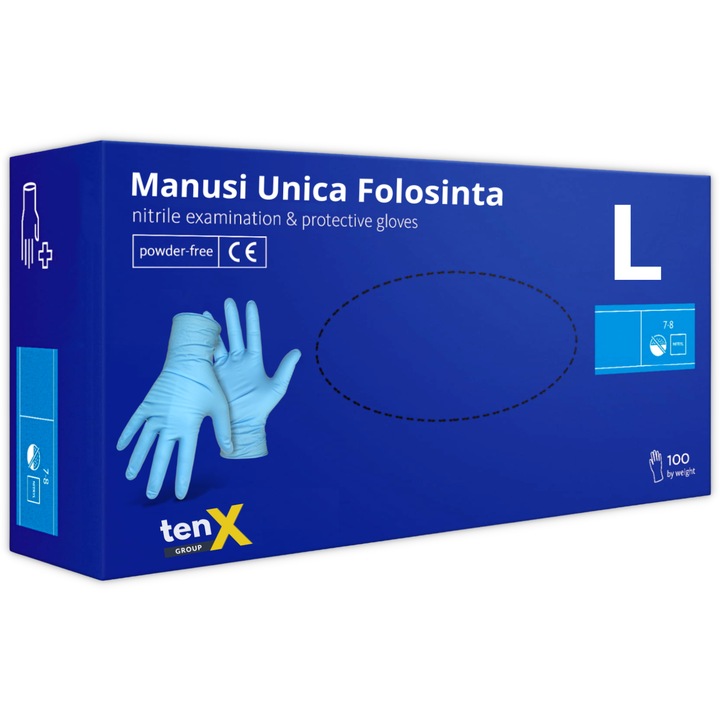 Manusi de unica folosinta din nitril, nepudrate, marime L, 100 bucati, Albastru