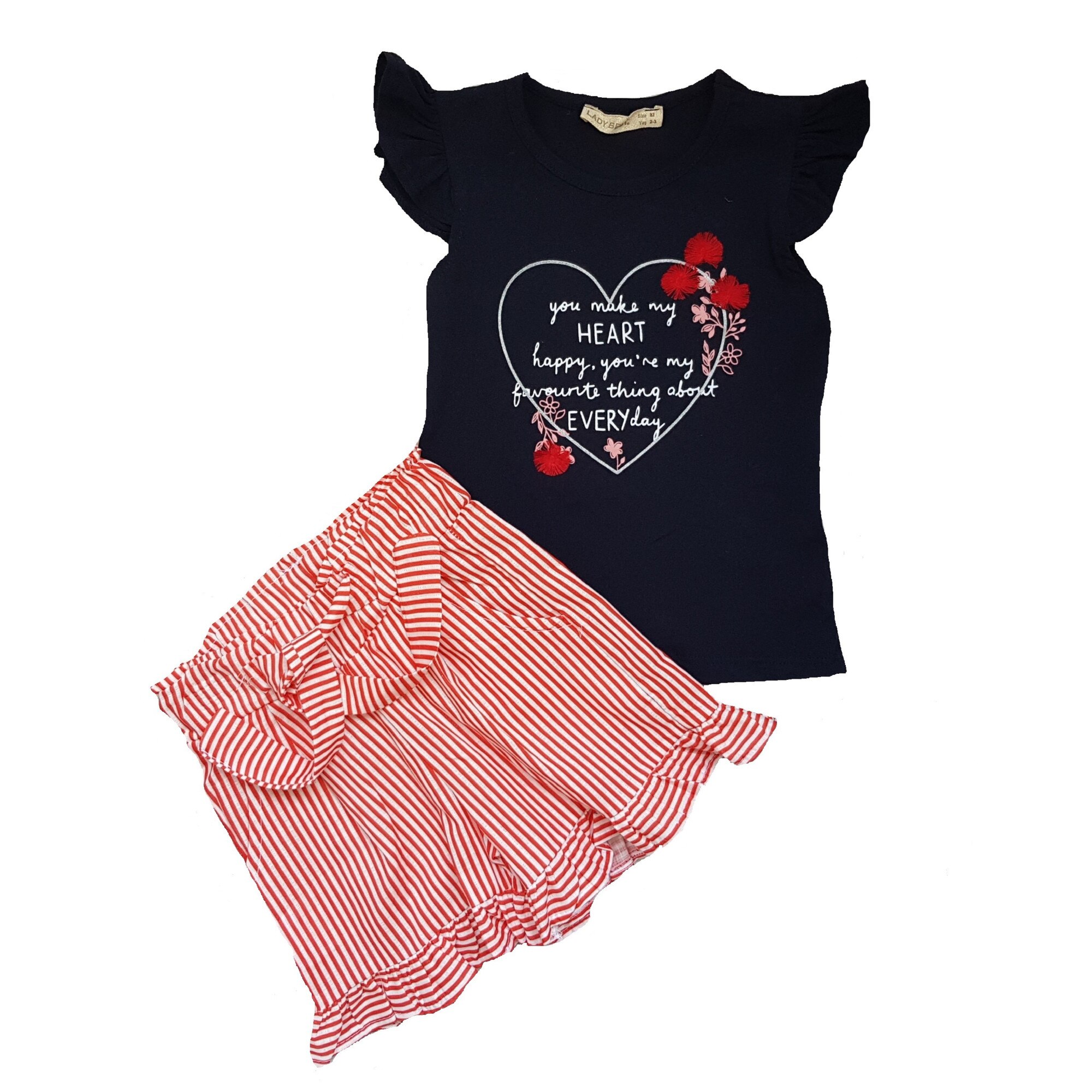 Compleu din 2 piese, fete, Acar, fusta pantalon, Rosu/Negru