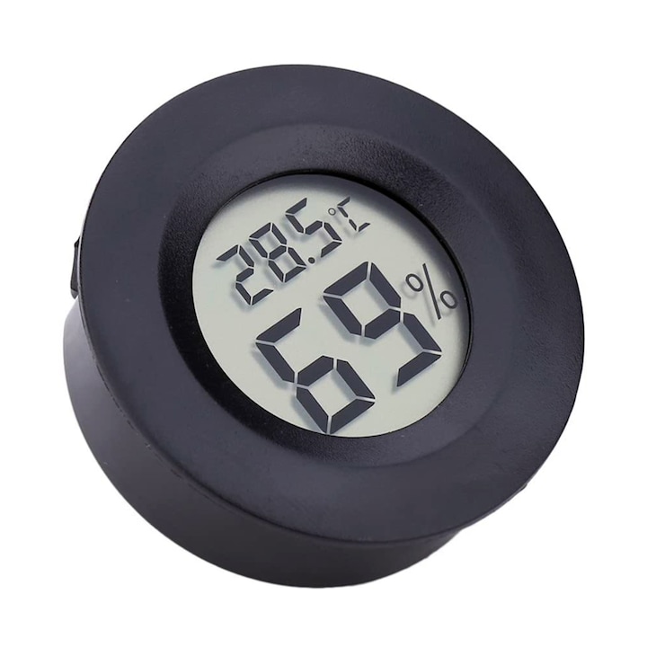 Higrometru si termometru digital portabil SOLLUXE®, afisare umiditate si temperatura, baterie inclusa, negru