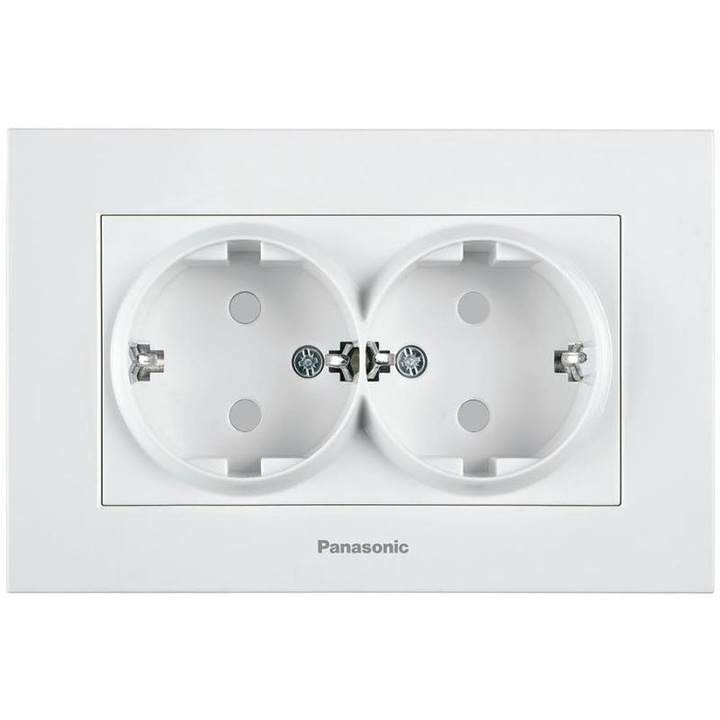 Контакт шуко, детска защита, двоен, бял, Panasonic Karre Plus