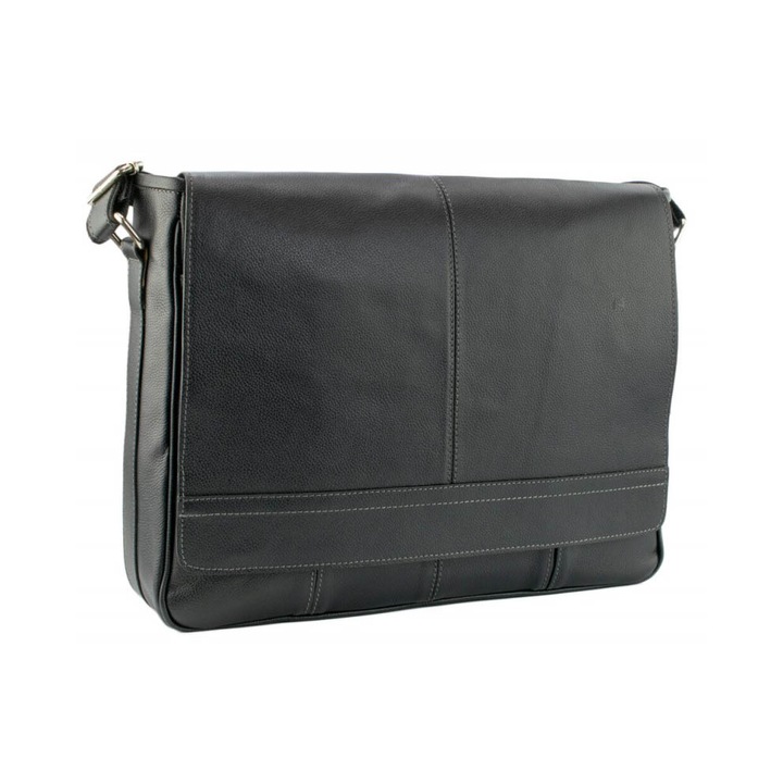 Geanta de umar unisex pentru laptop de 13 inch, din piele neagra model 047, MAGAZINUL DE GENTI