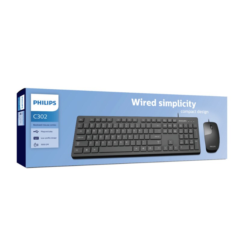 Комплект Клавиатура + Мишка Philips C302, С кабел, USB, Black - eMAG.bg