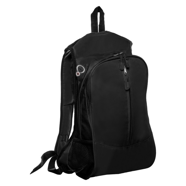 Rucsac cu buzunar frontal si iesire casti Bezos, Negru