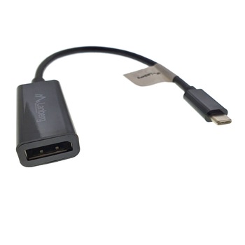 Cablu convertor cu adaptor, Lanberg 41849, conector USB 3.1 tip C tata la DisplayPort mama, lungime 15cm, negru Cablu convertor cu adaptor, Lanberg 41849, conector USB 3.1 tip C tata la DisplayPort mama, lungime 15cm, negru