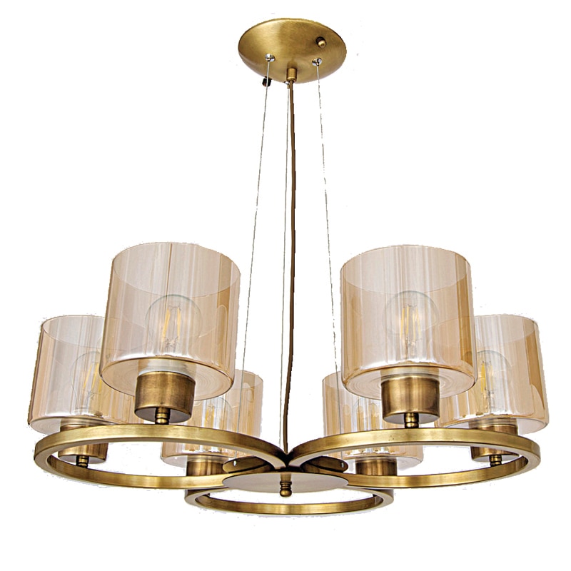 Lustra BUSSY LIGHTING Neo Clasic Desing 7131C cu 6 brate, 6xE27, Diametru 60cm, H=75cm reglabil, metal finisaj bronz antic / sticla