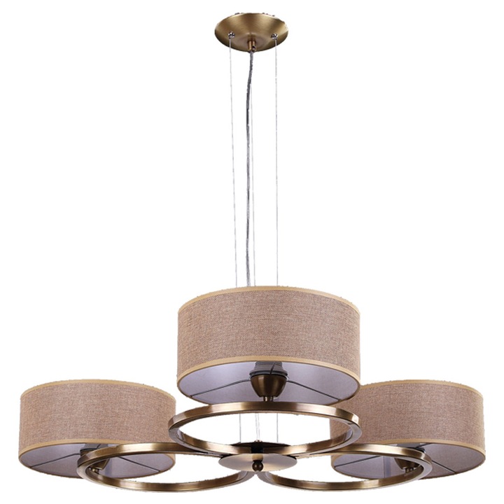 Lustra BUSSY LIGHTING Artdeco Desing 7132 cu 3 brate, 3xE27, Diametru 80cm, inaltime 60cm reglabil, metal finisaj bronz antic / Abajur de panza