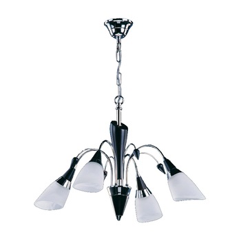 Lustra BUSSY LIGHTING 7001 Pegasus cu 4 brate, 4xE14, diametru 45cm, inaltime 75cm, lemn venge , metal finisaj crom / sticla alb Lustra BUSSY LIGHTING 7001 Pegasus cu 4 brate, 4xE14, diametru 45cm, inaltime 75cm, lemn venge , metal finisaj crom / sticla alb