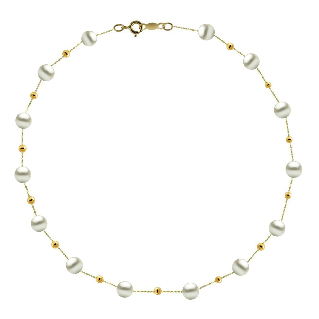 Colier Office Aur de 14 K cu Perle Naturale Premium de 3-4 mm si Bile Aur