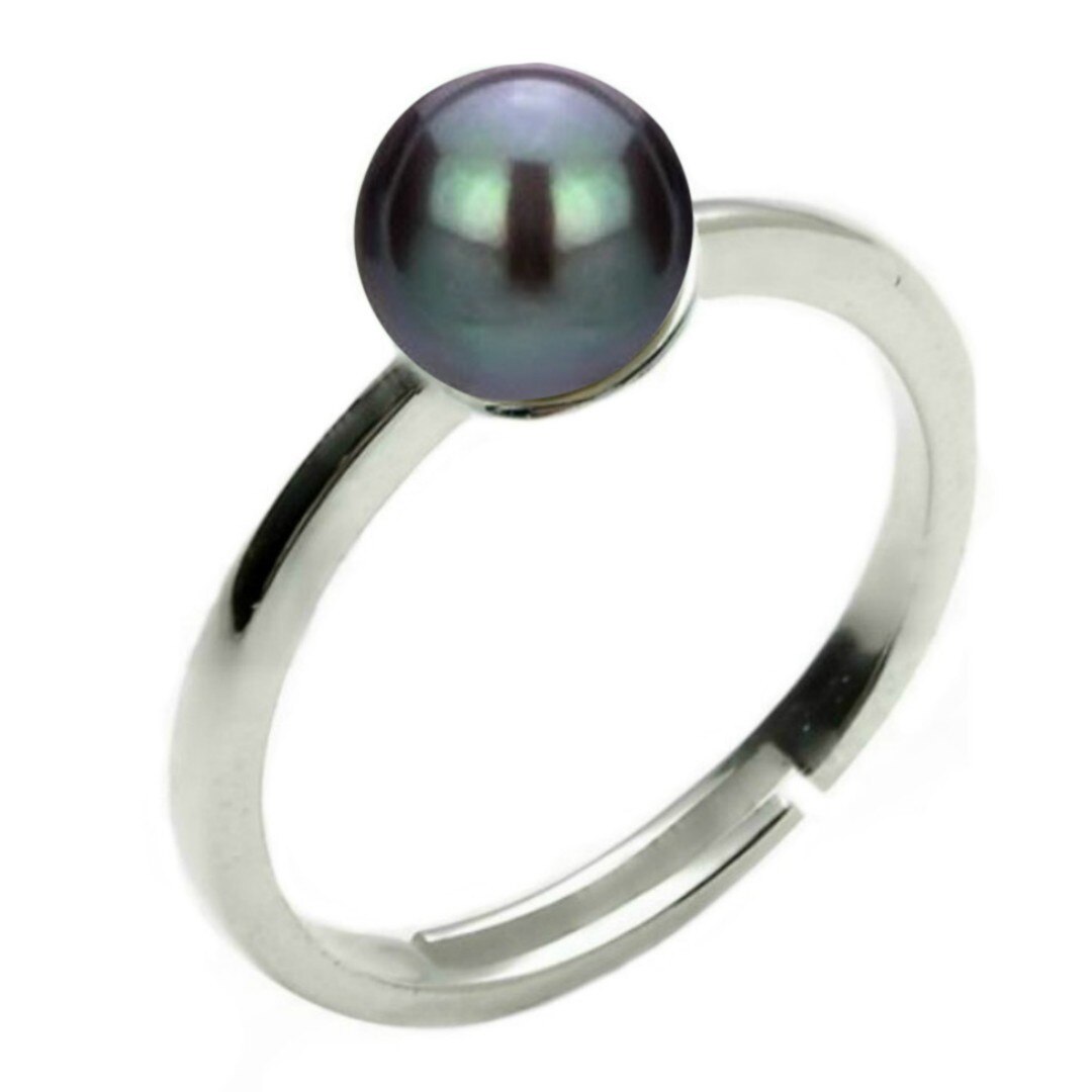 Inel Reglabil din Argint cu Perla Naturala Neagra