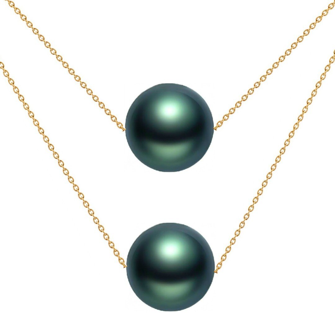 Colier Duo Exotic Green din Perle Naturale Rare, Akoya si Aur de 14 karate