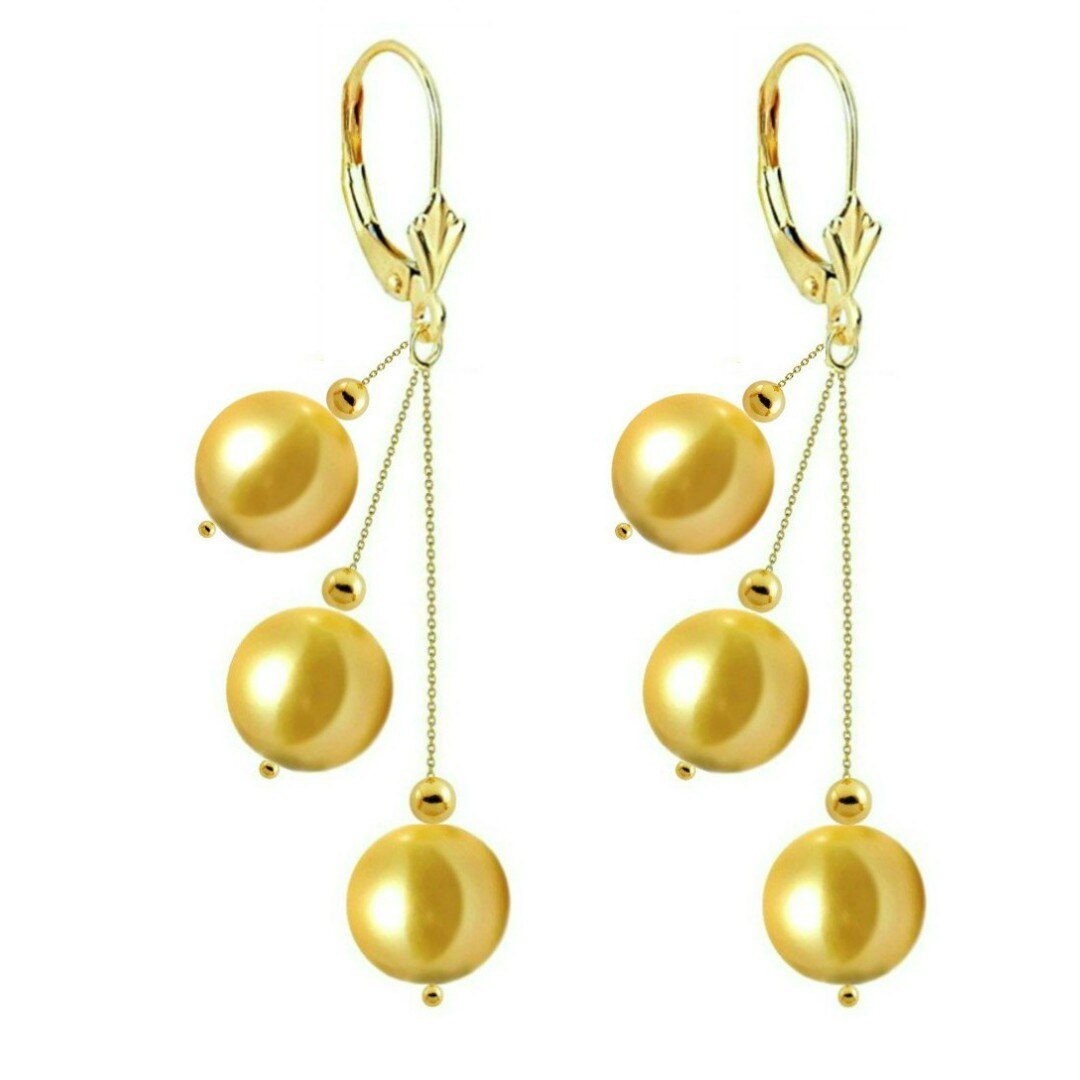 Cercei Tripli Akoya Gold cu Perle Naturale Rare, Akoya si Aur de 14 karate
