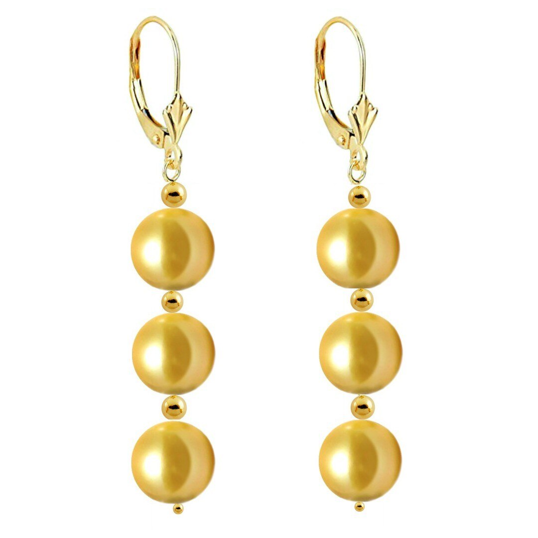 Cercei Tripli Akoya Gold Perle Naturale Rare, Akoya si Aur de 14 karate