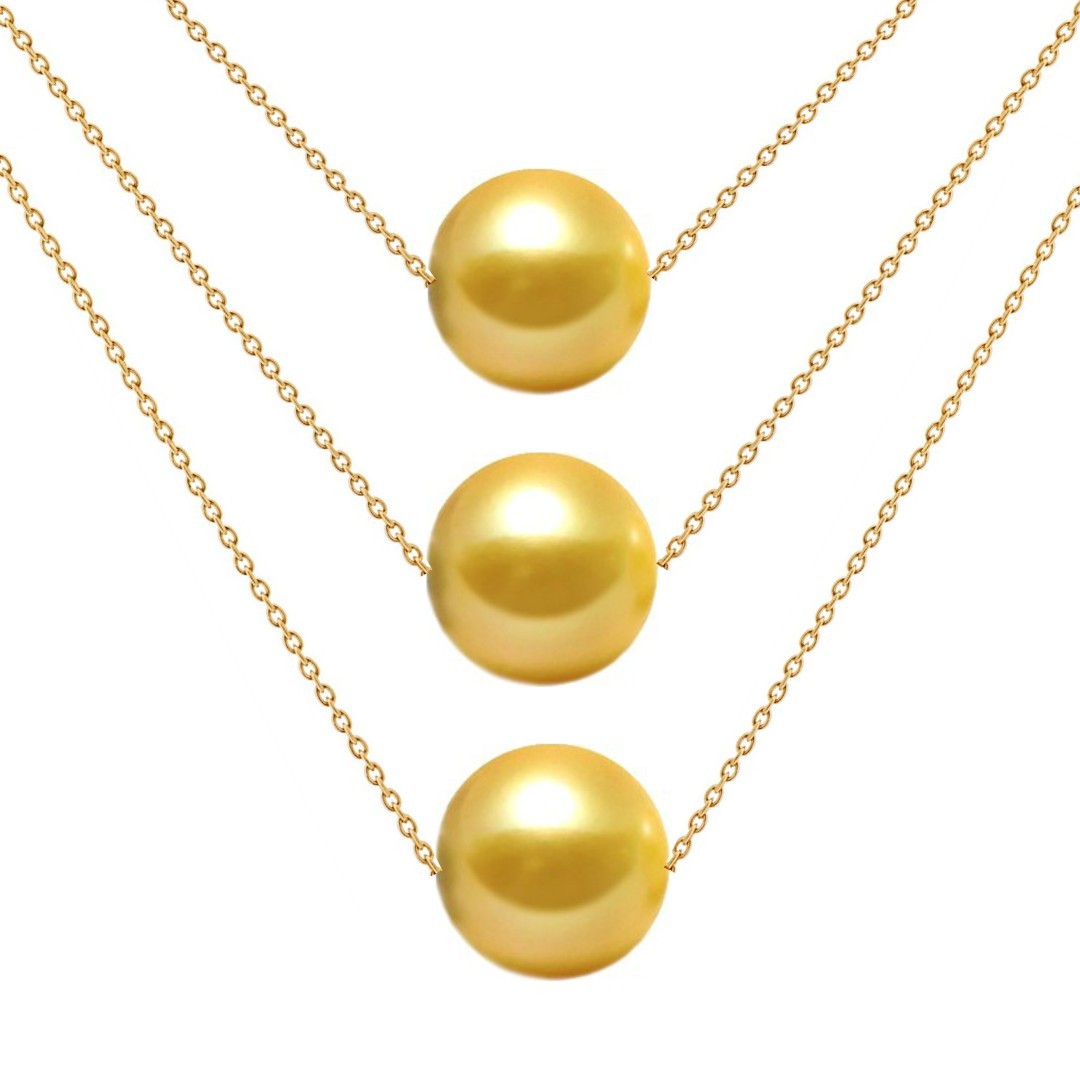 Colier Trio Akoya Gold din Perle Naturale Rare, Akoya si Aur de 14 karate