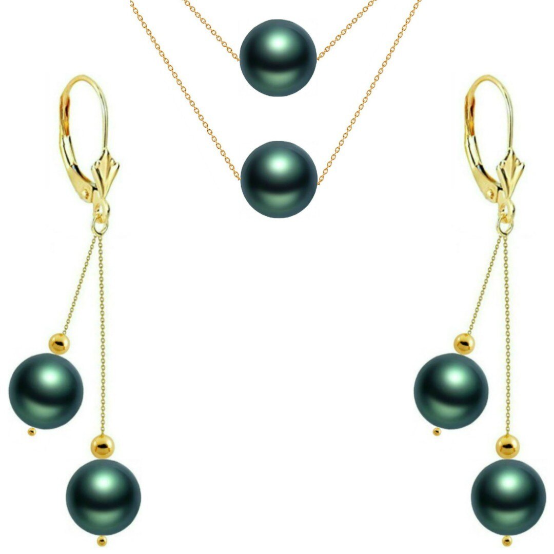 Set Duo Exotic Green din Perle Naturale Rare Akoya si Aur de 14 karate