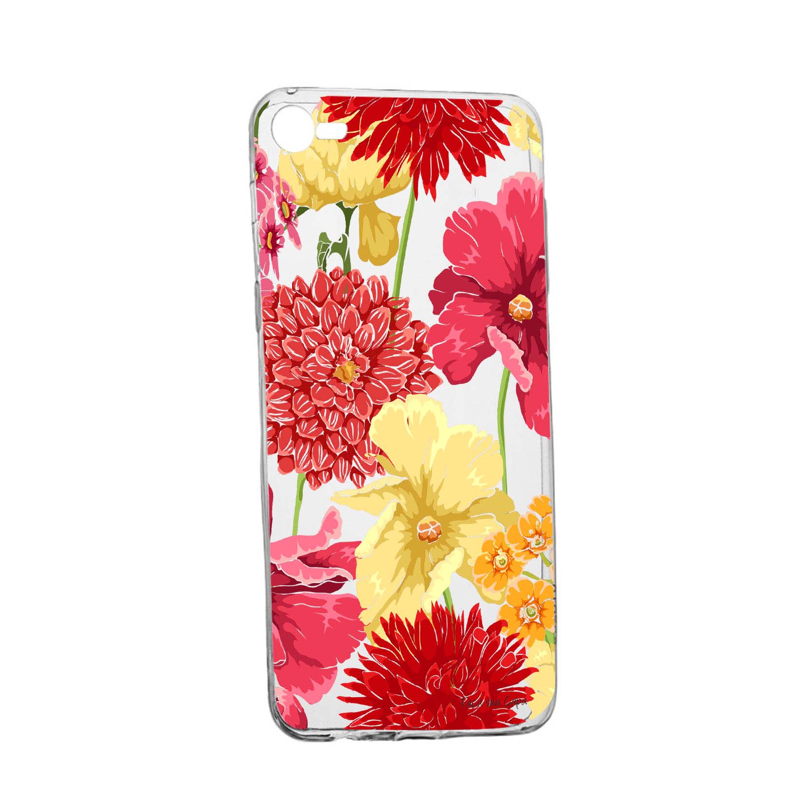 Husa Flowers Rosu Galben, pentru Apple iPhone 7 / 8, rezistenta la uzura, anti-alunecare, din silicon Premium, 634
