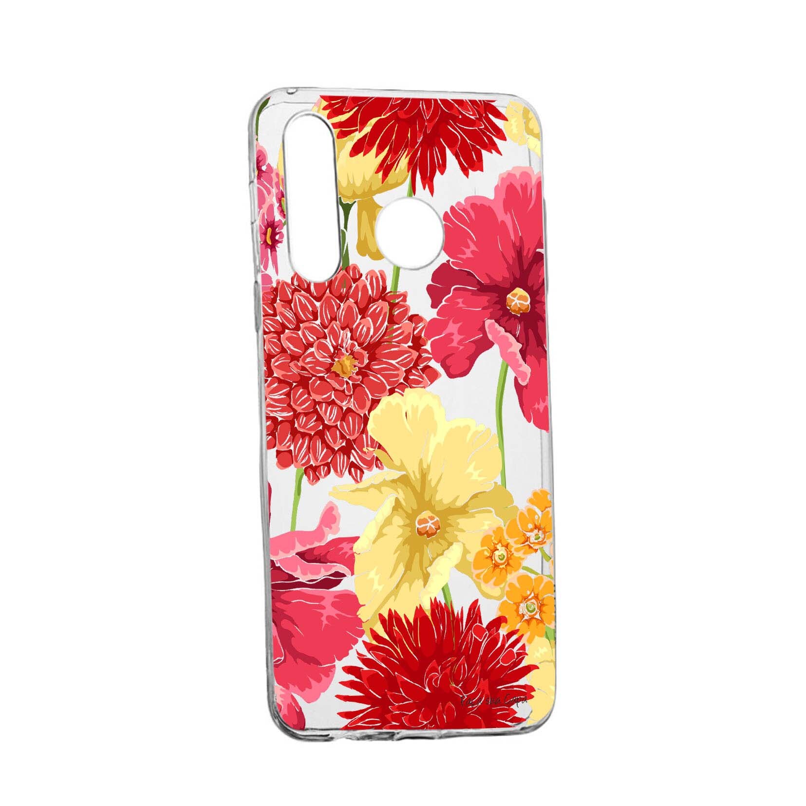 Husa Flowers Rosu Galben, pentru Samsung Galaxy A60, rezistenta la uzura, anti-alunecare, din silicon Premium, 634