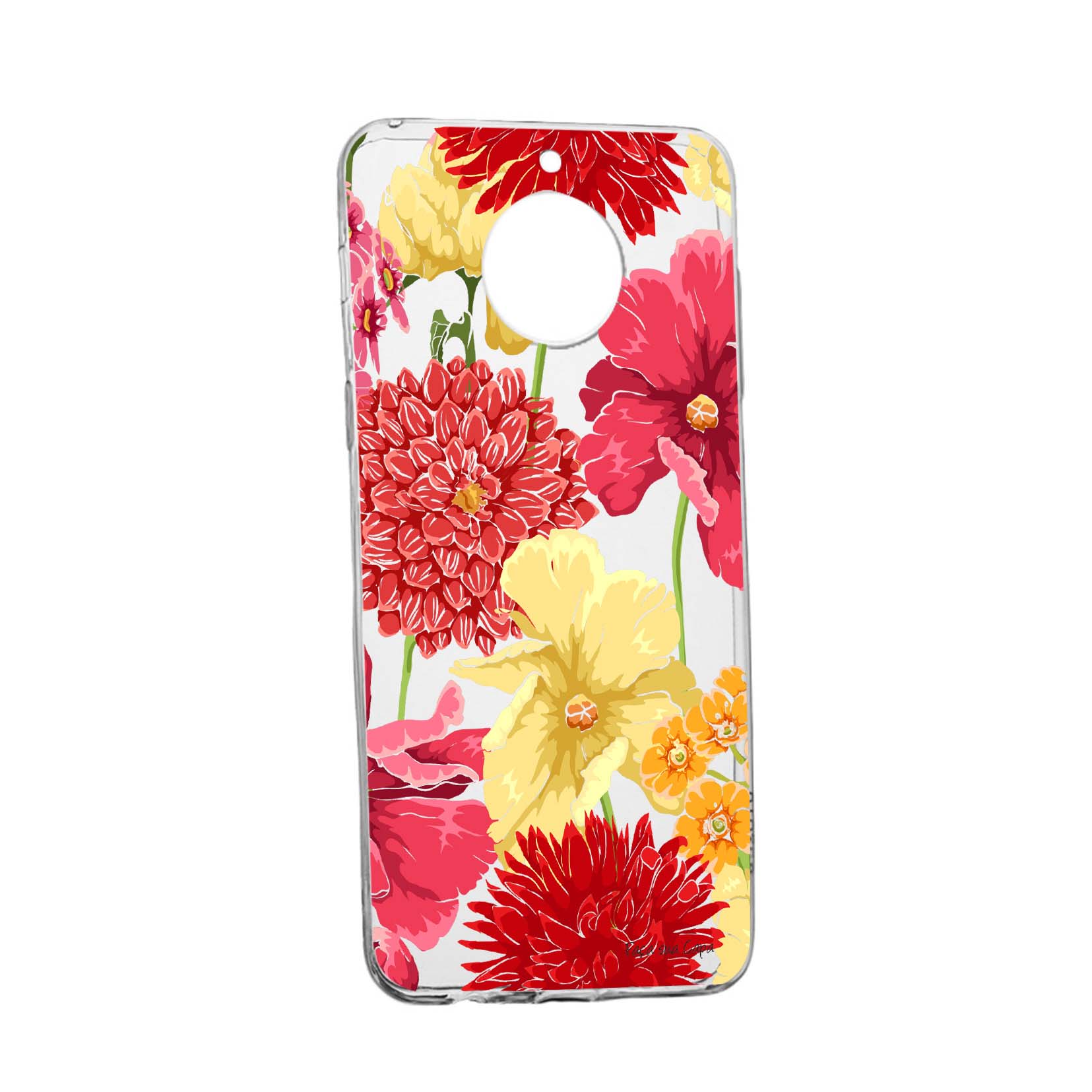Husa Flowers Rosu Galben, pentru Motorola Moto E5 Plus, rezistenta la uzura, anti-alunecare, din silicon Premium, 634
