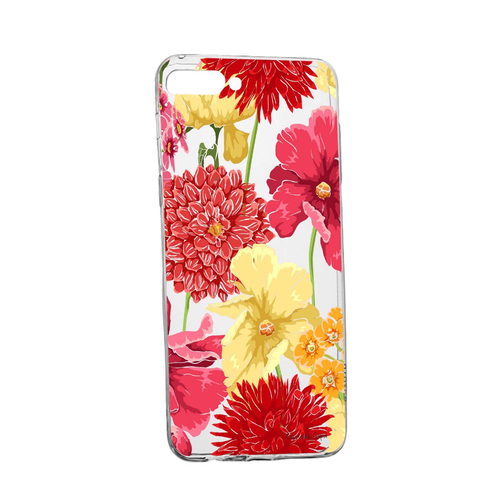 Husa Flowers Rosu Galben, pentru LG K9, rezistenta la uzura, anti-alunecare, din silicon Premium, 634