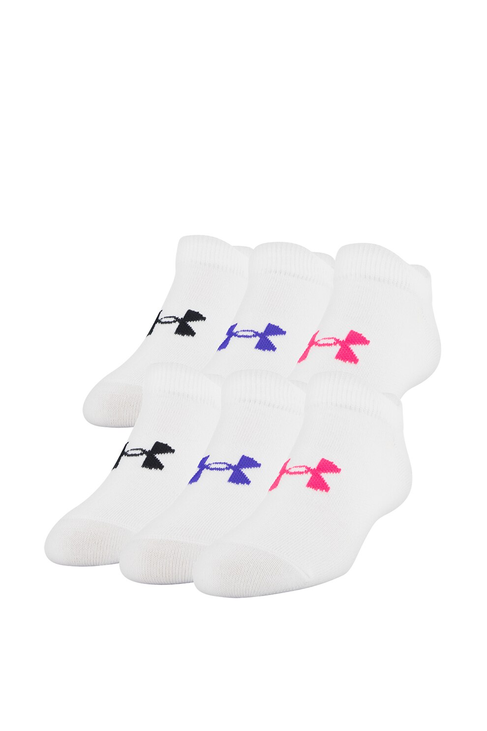 Under Armour, Set de sosete scurte pentru fitness Essential - 6 perechi, Alb/Roz/Albastru, 32-36