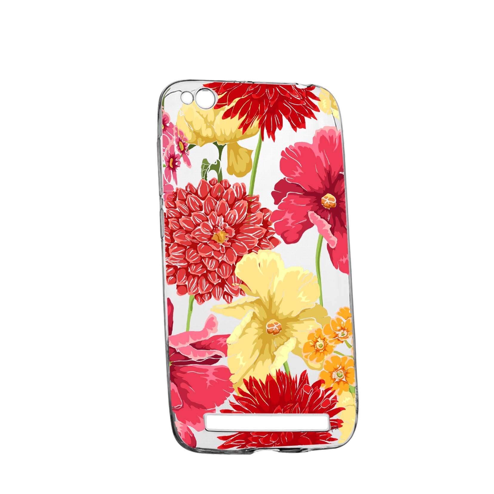 Husa Flowers Rosu Galben, pentru Xiaomi Redmi 4A, rezistenta la uzura, anti-alunecare, din silicon Premium, 634