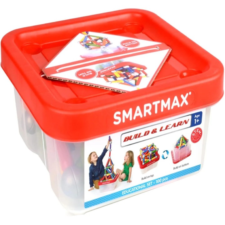 Smartmax Build & Learn Mágneses építőkészlet társasjáték, 100 db, 1+ év, többszínű