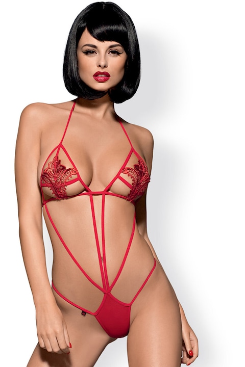 Luiza teddy red S/M - Piros, keresztpántos, body S/M