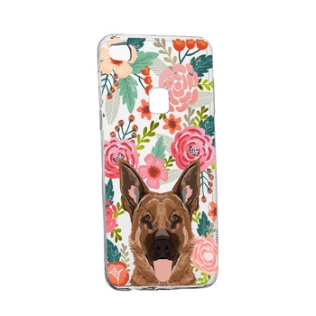 Husa Dog and Flowers, pentru Huawei P10 Lite, rezistenta la uzura, anti-alunecare, din silicon Premium, 636 Husa Dog and Flowers, pentru Huawei P10 Lite, rezistenta la uzura, anti-alunecare, din silicon Premium, 636