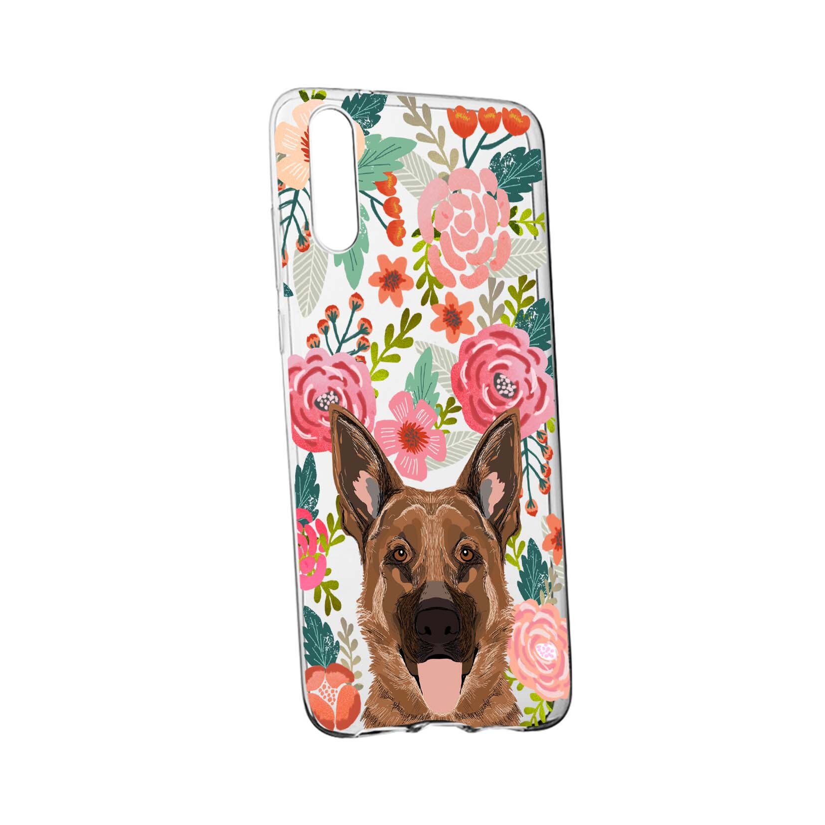 Husa Dog and Flowers, pentru Samsung Galaxy A70 / Galaxy A70S, rezistenta la uzura, anti-alunecare, din silicon Premium, 636