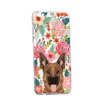 Husa Dog and Flowers, pentru Huawei P8 Lite, rezistenta la uzura, anti-alunecare, din silicon Premium, 636 Husa Dog and Flowers, pentru Huawei P8 Lite, rezistenta la uzura, anti-alunecare, din silicon Premium, 636