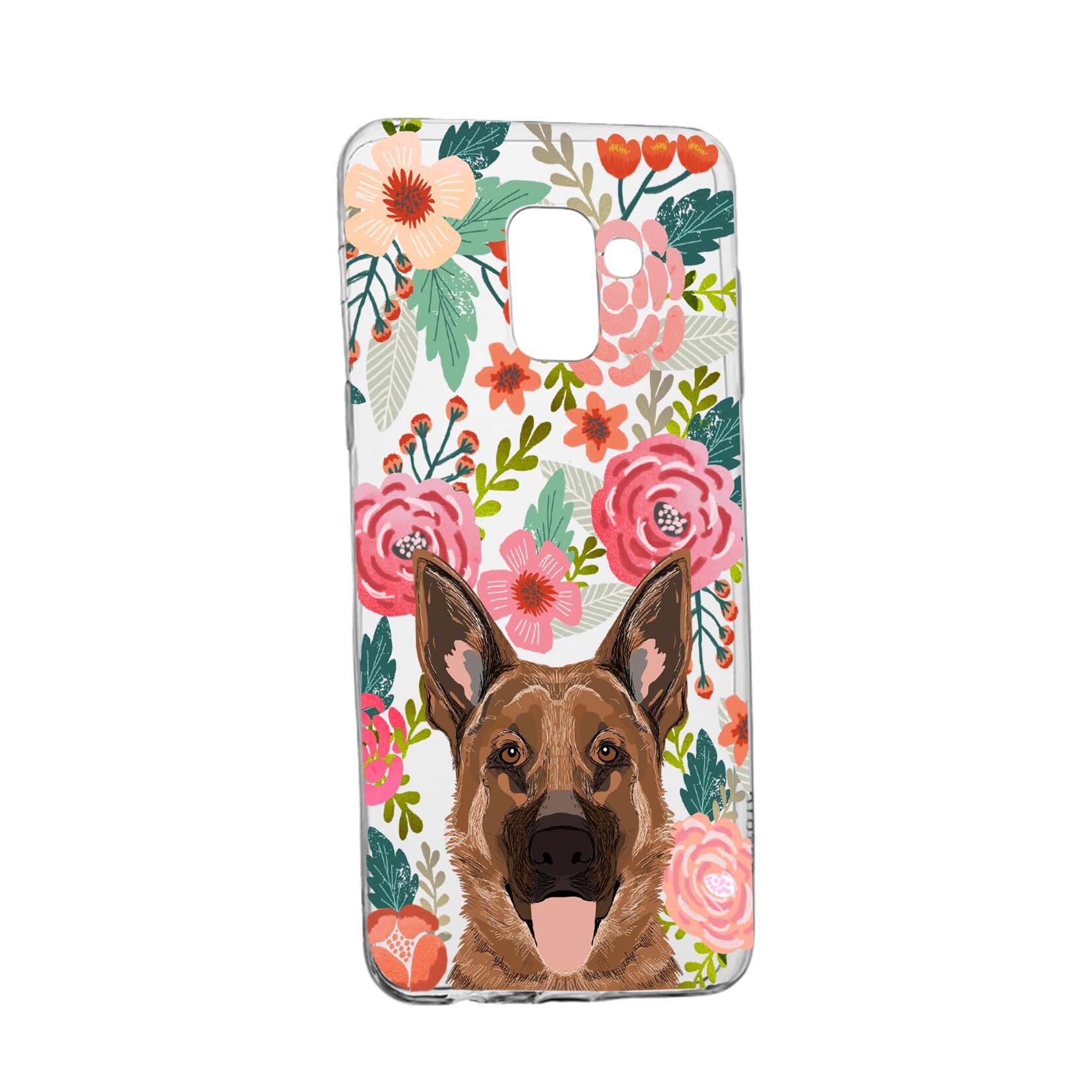 Husa Dog and Flowers, pentru Samsung Galaxy Galaxy A6 Plus / J8 2018, rezistenta la uzura, anti-alunecare, din silicon Premium, 636