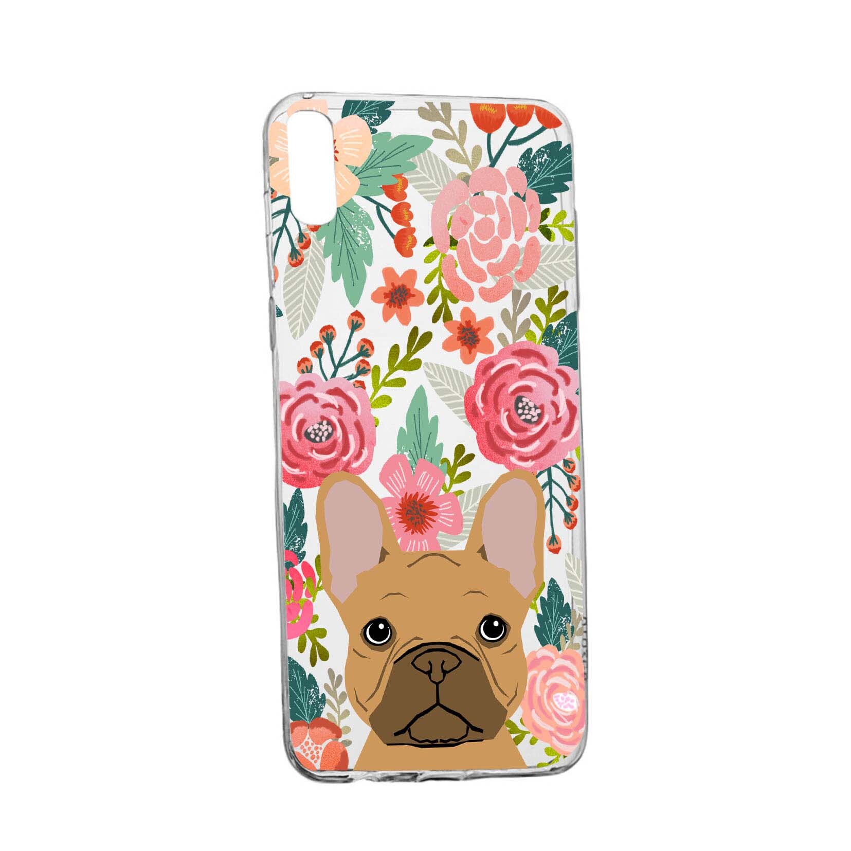 Husa Dog and Flowers, pentru Apple iPhone X / XS, rezistenta la uzura, anti-alunecare, din silicon Premium, 637